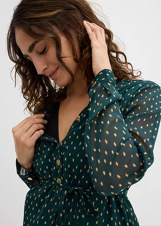 Feestelijke 2-in-1 zwangerschapsjurk / voedingsjurk van chiffon • gestipt diepgroen-goudkleur • bonprix online shop