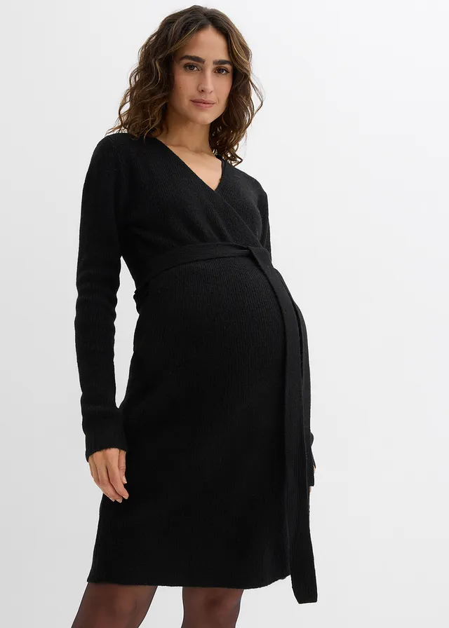 Robe portefeuille en maille pour la grossesse et l’allaitement, Couleur: noir