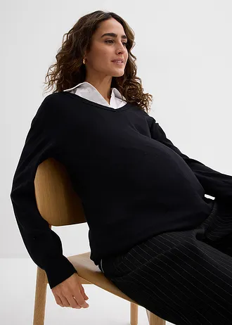 Zwangerschapstrui met een mouwloze blouse van biologisch katoen • zwart/wit • bonprix online shop