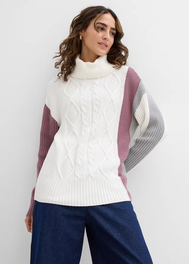 Pull col roulé, Couleur: écru-gris ombré-violine mat divers