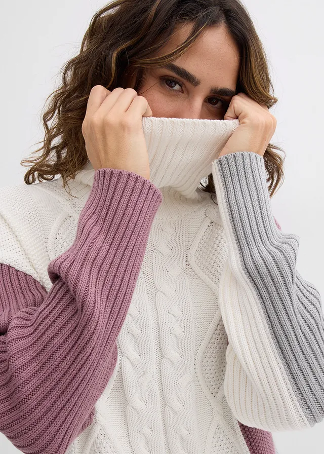 Pull col roulé • écru-gris ombré-violine mat divers • product-page.page-title-suffix