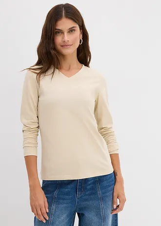 Nauwsluitend longsleeve, Kleur: lichtsand