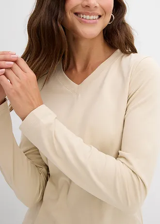 Bluză mulată cu mâneci lungi • bej nisipiu mat • magazin bonprix