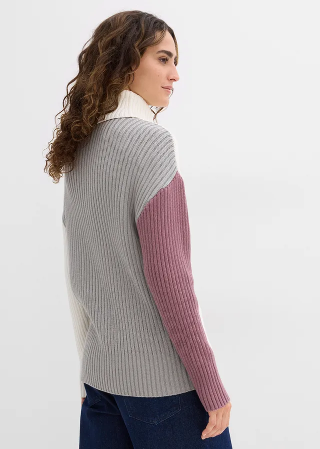 Pull col roulé, Couleur: écru-gris ombré-violine mat divers
