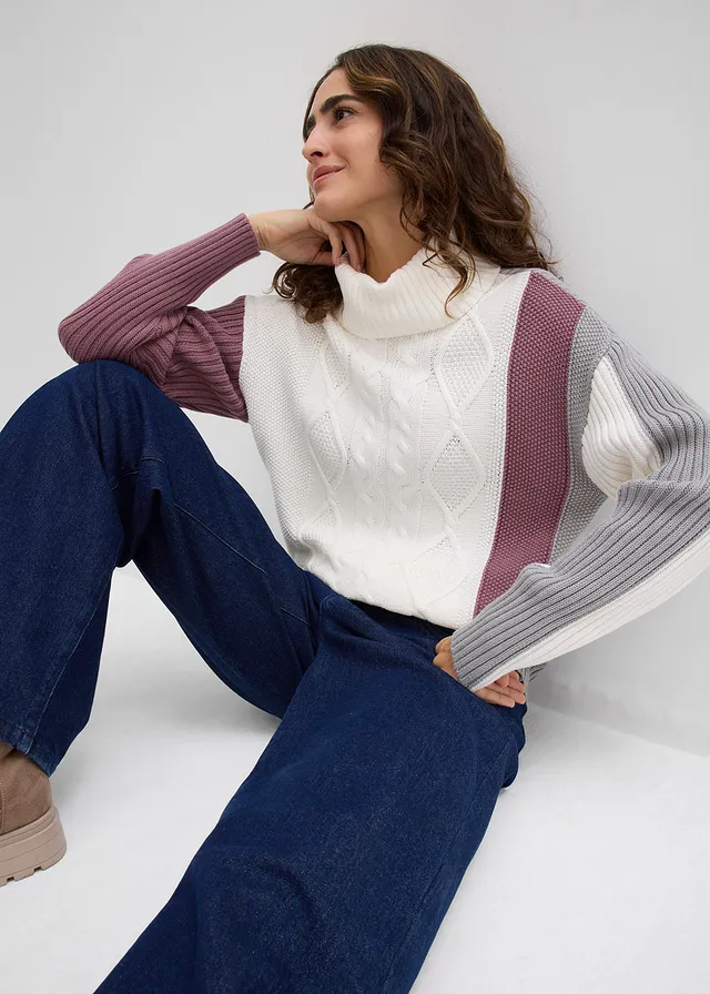 Pull col roulé • écru-gris ombré-violine mat divers • product-page.page-title-suffix