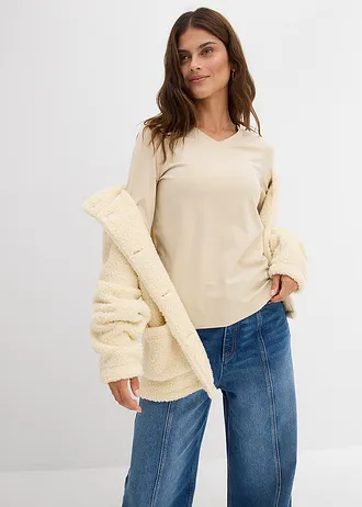 Bluză mulată cu mâneci lungi • bej nisipiu mat • magazin bonprix