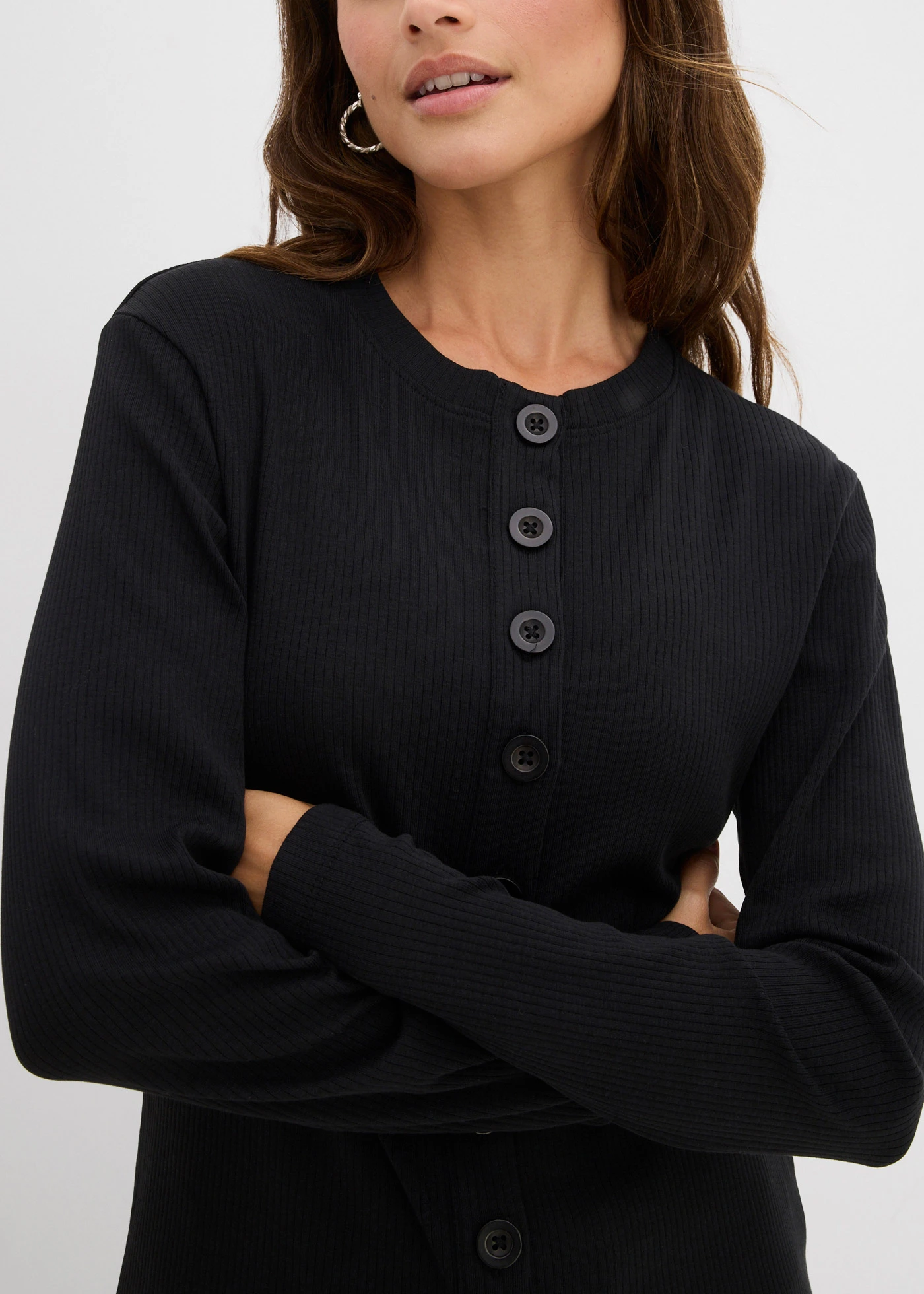 Geribde longsleeve van katoen • zwart • bonprix online shop