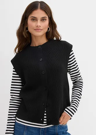 Pull sans manches en grosse maille, Couleur: noir