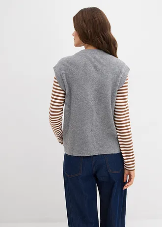 Pull sans manches en grosse maille, Couleur: gris chiné