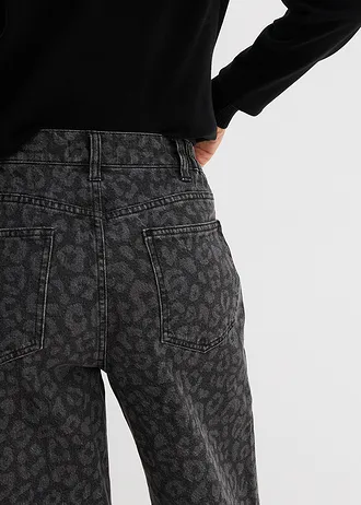 Wide leg jeans, mid waist • donkergrijs denim luipaardprint • bonprix online shop