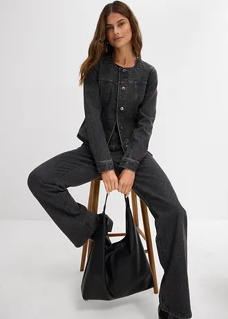 Džínsová bunda so štrasom • tmavosivá denim • obchod bonprix