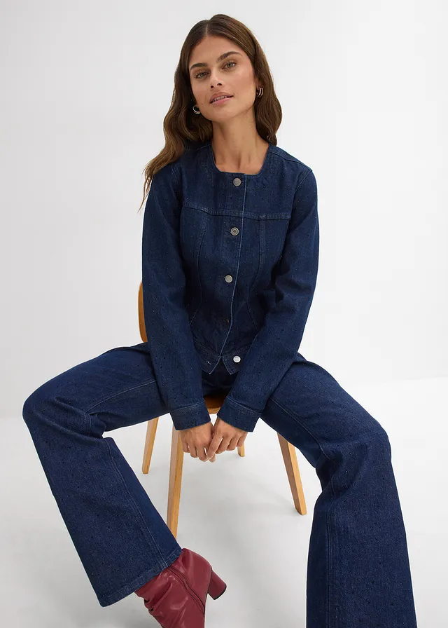 Džínsová bunda so štrasom • tmavomodrá denim • obchod bonprix