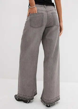 Džíny Wide Leg, Mid Waist, pohodlný pas, barva: světle šedý denim used