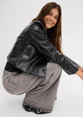 Džíny Wide Leg, Mid Waist, pohodlný pas • světle šedý denim used • bonprix obchod