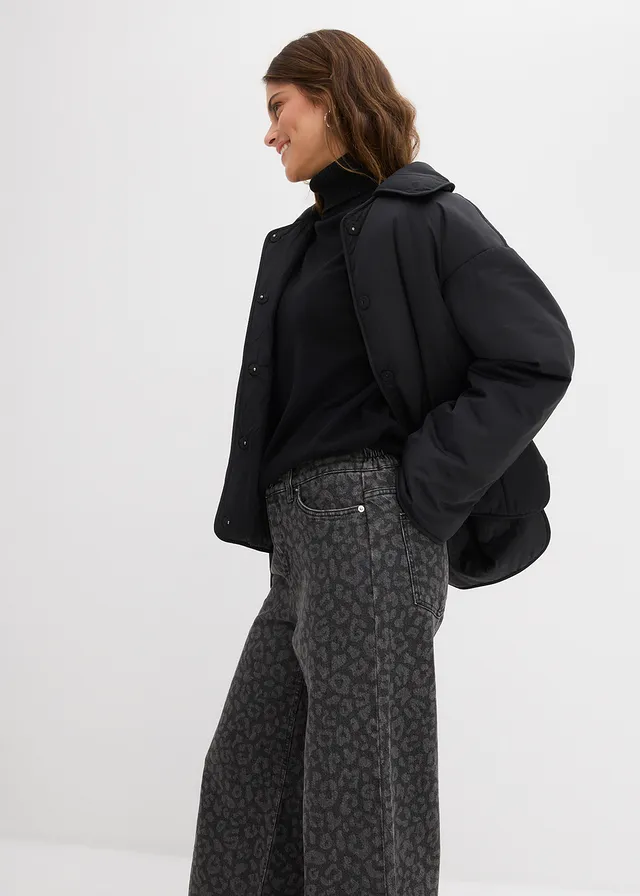 Wide leg jeans, mid waist • donkergrijs denim luipaardprint • product-page.page-title-suffix