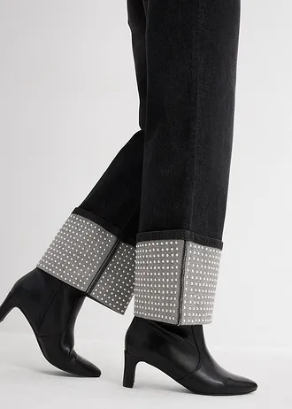 Džíny Straight, High Waist, s ohrnutou záložkou • černý denim used • bonprix obchod