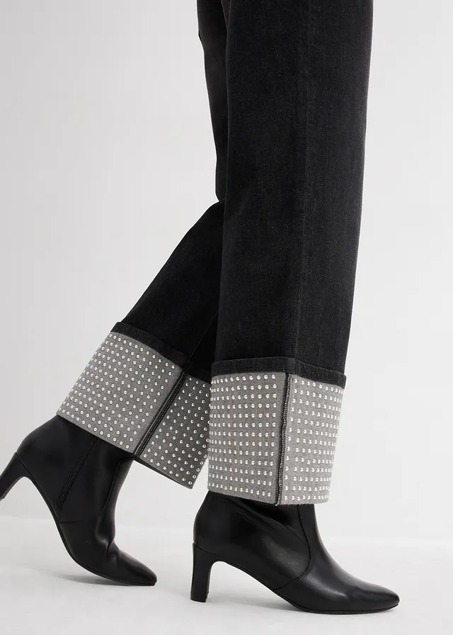 Jean droit à revers, taille haute • noir denim used • product-page.page-title-suffix