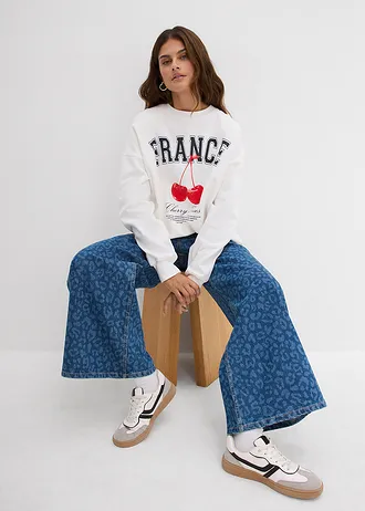 Wide leg jeans, mid waist • blauw denim luipaardprint • bonprix online shop