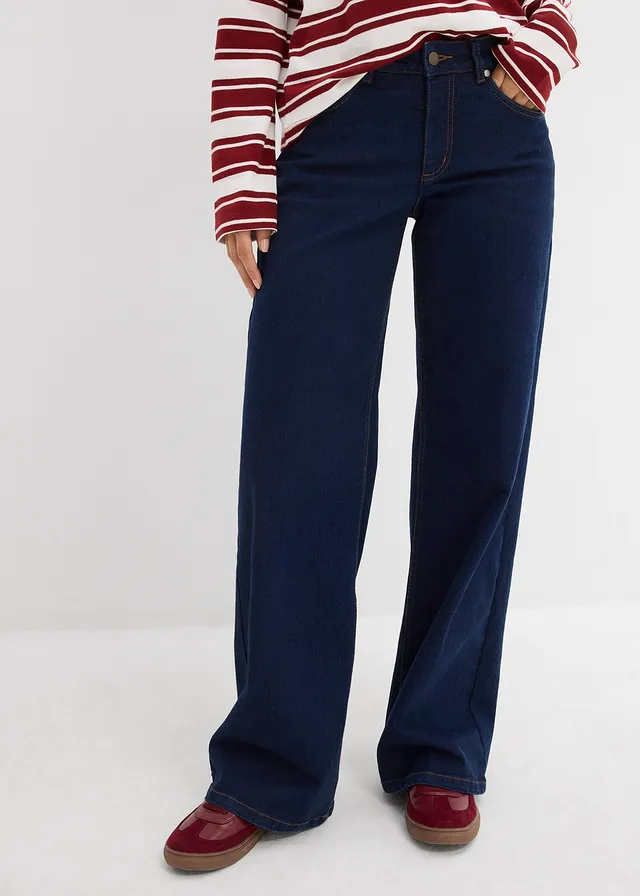 Wide leg jeans van biologisch katoen, mid waist • donkerblauw denim • product-page.page-title-suffix