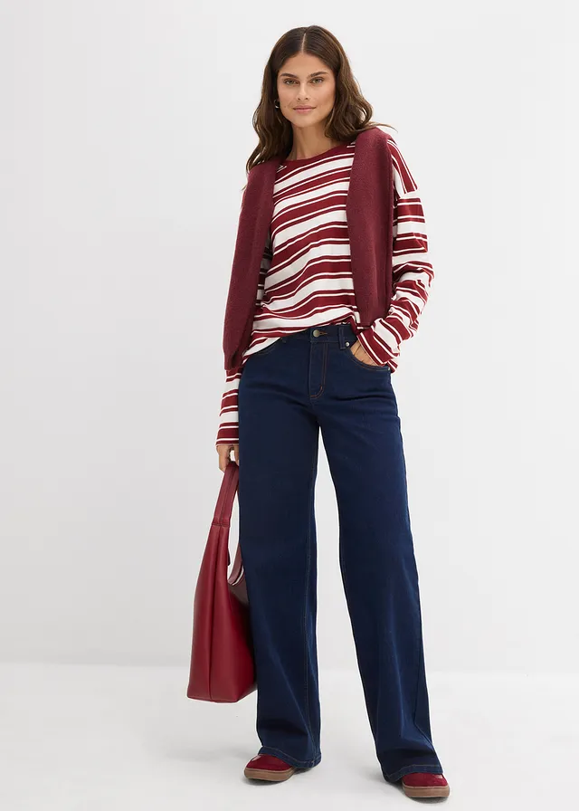 Wide leg jeans van biologisch katoen, mid waist • donkerblauw denim • product-page.page-title-suffix