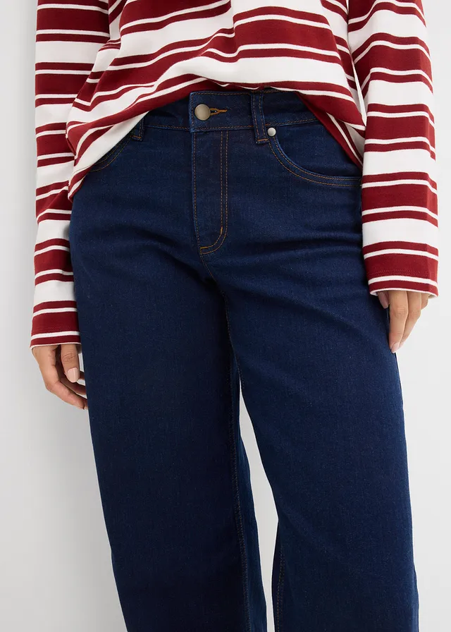 Wide leg jeans van biologisch katoen, mid waist • donkerblauw denim • product-page.page-title-suffix