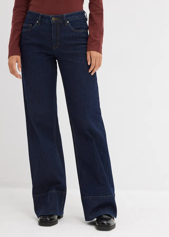 Blugi wide leg Mid Waist cu bumbac organic, culoare: 