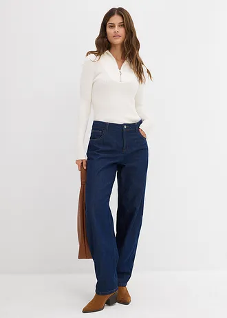 Balloon jeans mid waist, Kleur: donkerblauw denim ongewassen