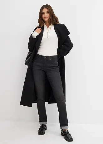 Straight sztreccsfarmer, Mid Waist • fekete denim • bonprix áruház