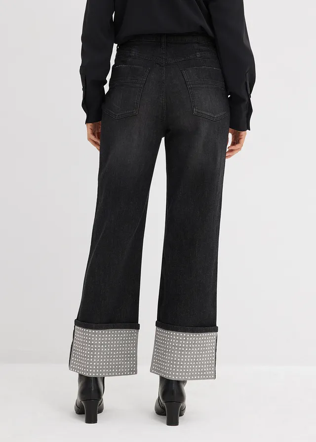 Jean droit à revers, taille haute • noir denim used • product-page.page-title-suffix