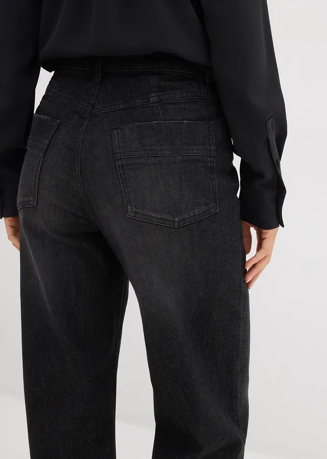 Jean droit à revers, taille haute • noir denim used • product-page.page-title-suffix