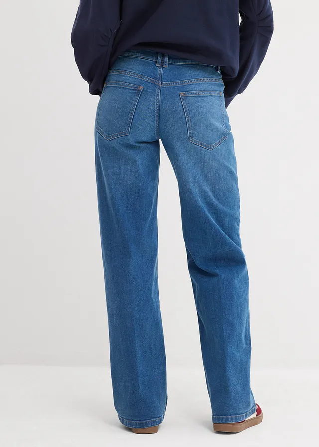 Wide leg jeans van biologisch katoen, mid waist, Kleur: blue stone used