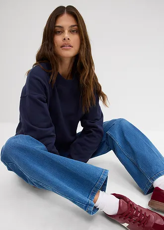 Dżinsy wide leg, średni stan, z bawełny organicznej • niebieski "stone used" • sklep bonprix