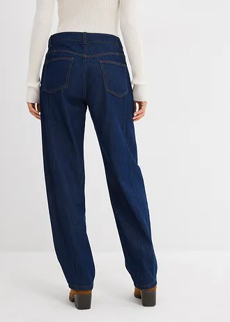 Blugi tip balon Mid Waist, culoare: albastru profund denim neprespălat