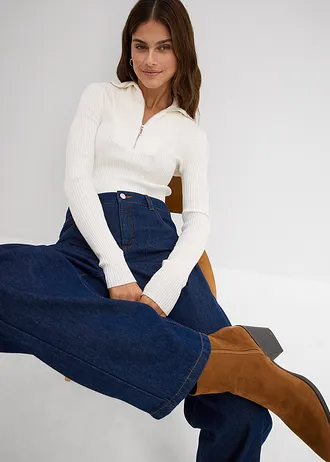 Blugi tip balon Mid Waist • albastru profund denim neprespălat • magazin bonprix