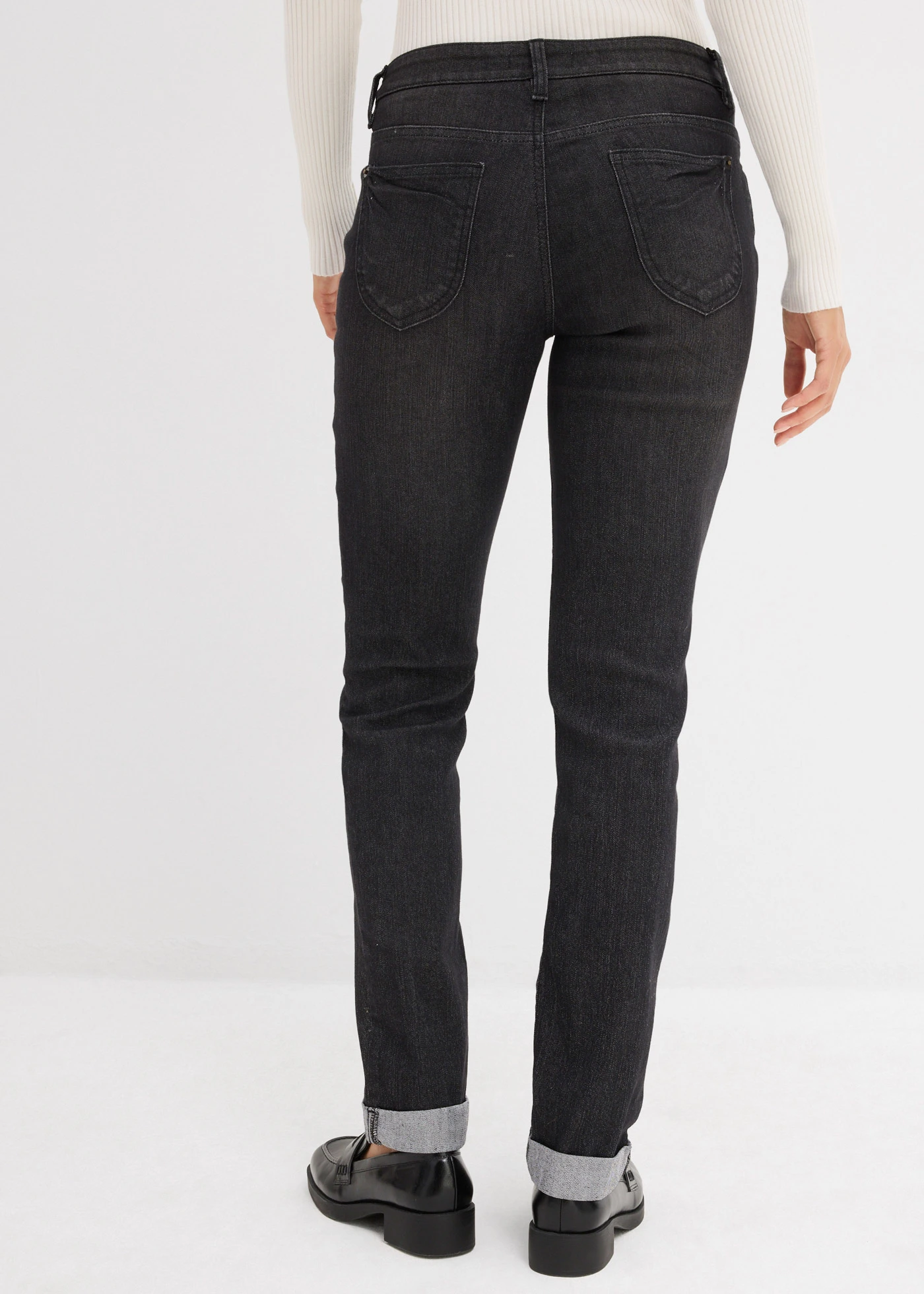 Blugi Straight Mid Waist, Stretch • negru denim • magazin bonprix