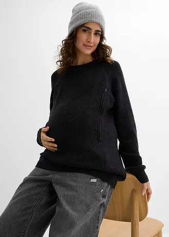 Těhotenský svetr s diskrétní kojicí funkcí • černá • bonprix obchod