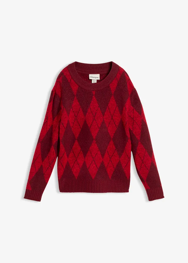 Pulover din tricot fin, cu model în carouri