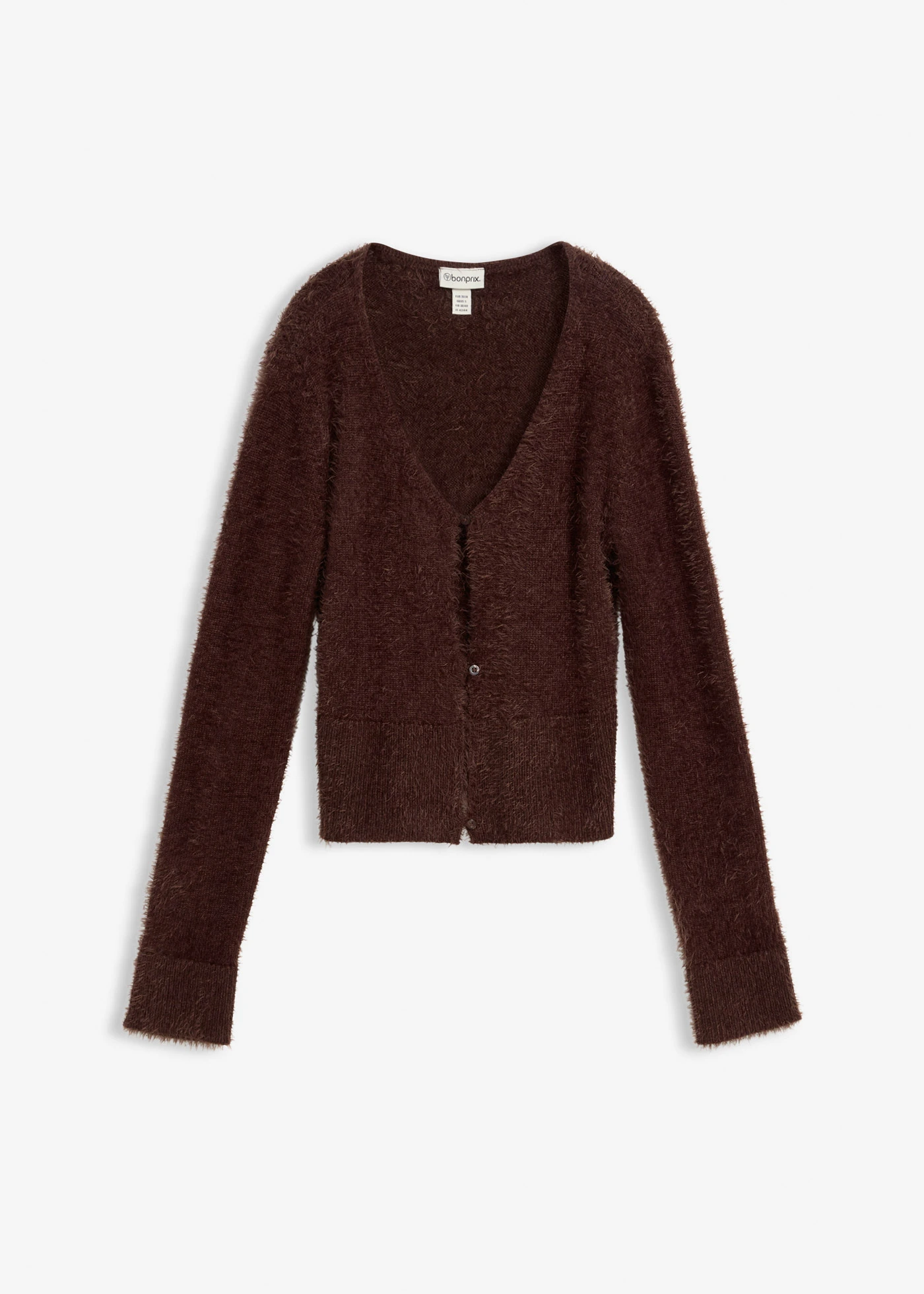 Kabátek z jemné pleteniny z péřové příze • tmavě hnědá • bonprix obchod