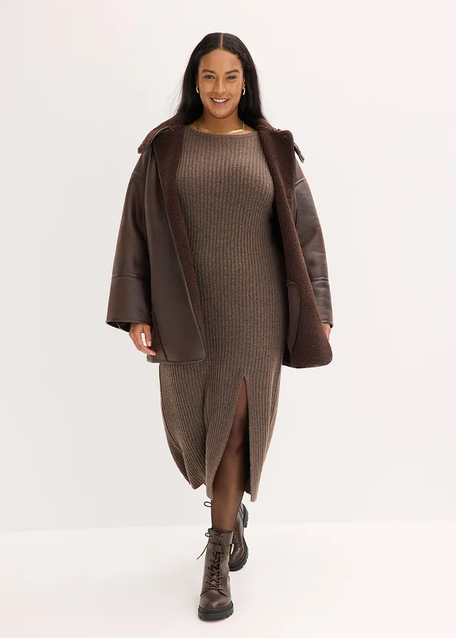 Veste en sherpa, Couleur: marron foncé