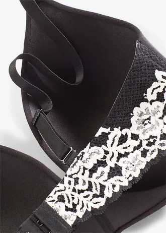 Vystužená podprsenka bez kostíc s bio bavlnou a čipkou • čierna/biela vlna • obchod bonprix