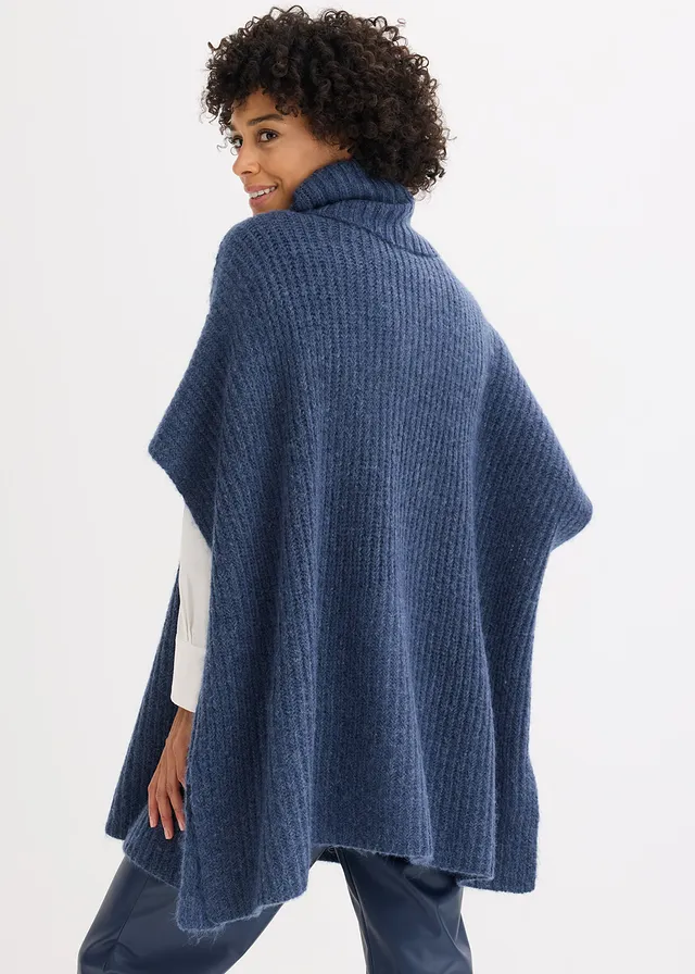Pull poncho en laine mélangée, Couleur: anthracite