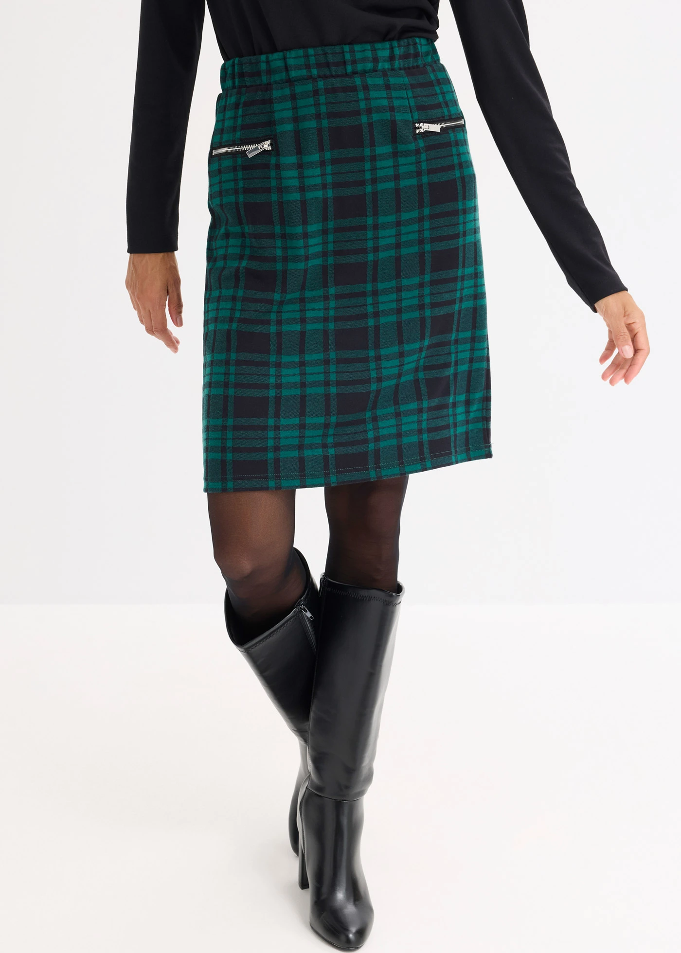 Fustă din jerse • verde de pădure/negru cadrilat • magazin bonprix