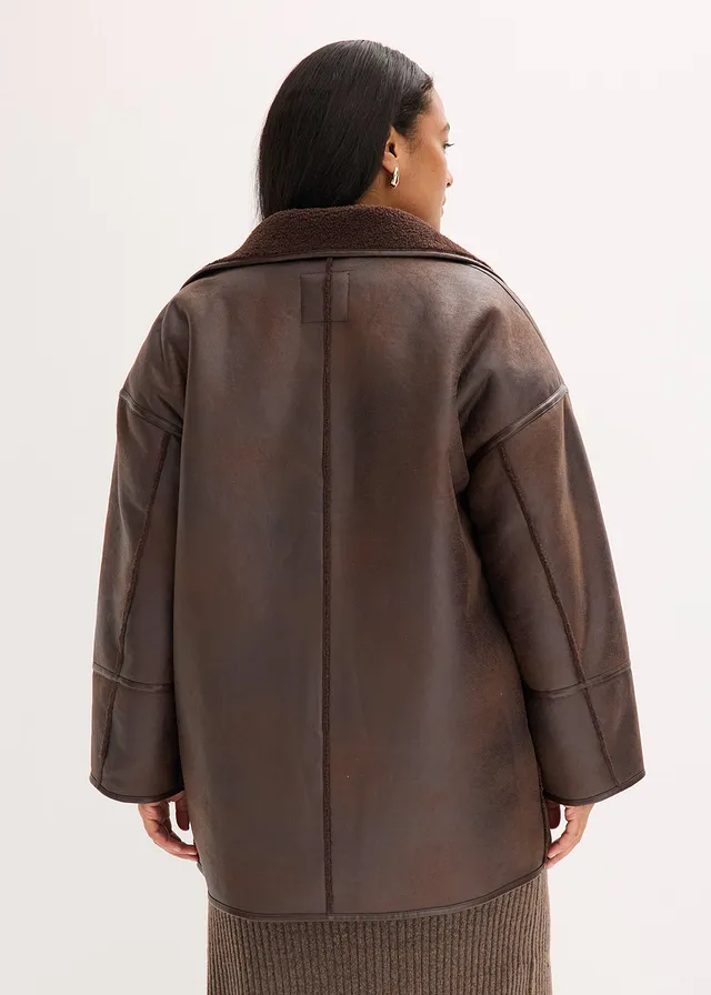 Veste en sherpa, Couleur: marron foncé