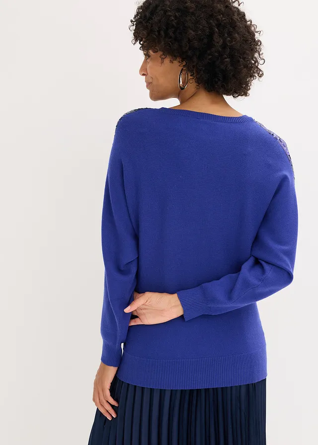 Pull en fine maille à sequins, Couleur: bleu saphir