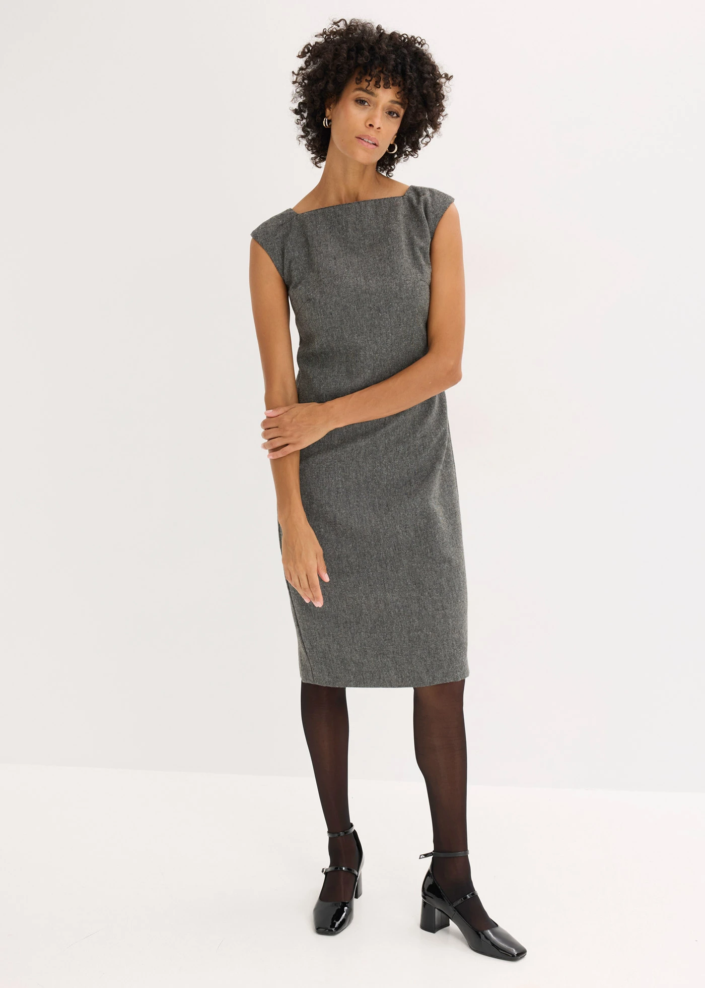 Kokerjurk in tweed look • zwart-wolwit gemêleerd • bonprix online shop