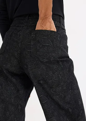 Pantaloni Wide Leg, din amestec elastic cu bumbac • negru-gri fumuriu paisley • magazin bonprix