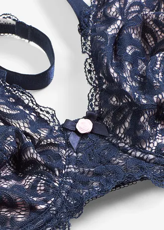 Podprsenka s kosticemi a jemnou krajkou • tmavě modro-pudrově šeříková • bonprix obchod