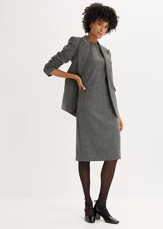 Kokerjurk in tweed look • zwart-wolwit gemêleerd • bonprix online shop