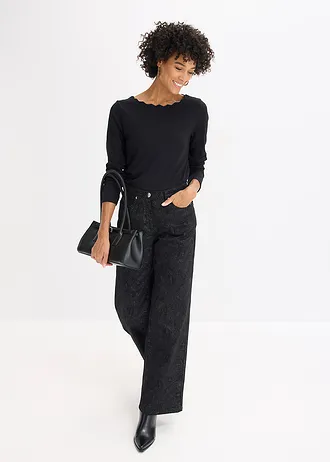 Pantaloni Wide Leg, din amestec elastic cu bumbac • negru-gri fumuriu paisley • magazin bonprix