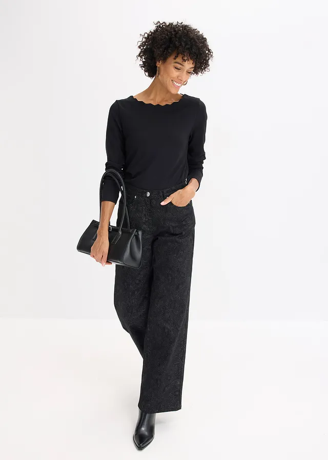 Pantalon large en coton extensible • noir-gris fumé paisley • product-page.page-title-suffix